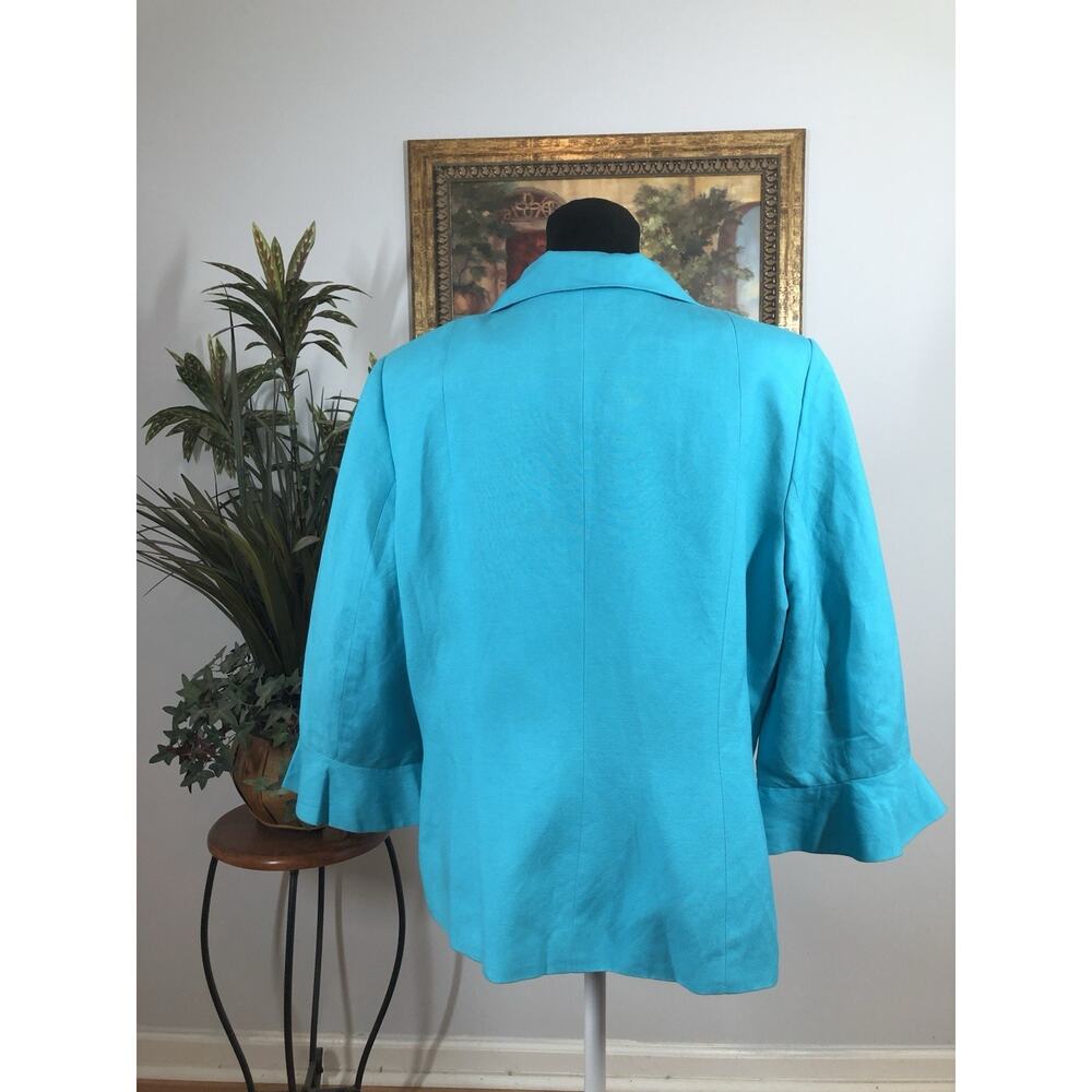 Le Suit Blue Women Jacket 3/4 Sleeve Size 16 Linen Clueless Preppy Office Siren - Picture 3 of 9